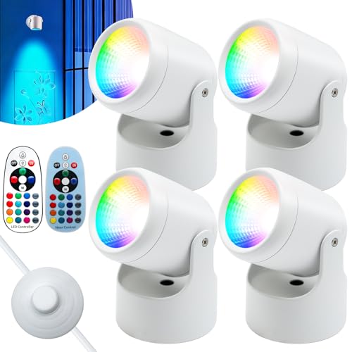 4-Pack RGBW Indoor Uplights, 6W Color Changing LED Spotlight with Remote | Plug-in Floor Accent Light with Foot Switch, Dimmable Uplighting for Plants, Wall Art, Party, Christmas Decor, White - color: White, size: 4PACK
