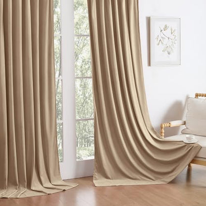 Manyshofu Khaki Velvet Curtains, 2 Panels Blackout 52x84 | Luxurious Velvet Feel, Thermal Insulated Noise Reducing, Dual Back Tab And Rod Pocket Hanging, Machine Wash Fade-Resistant - color: Beige, size: 52"W x 84"L (Pack of 2)