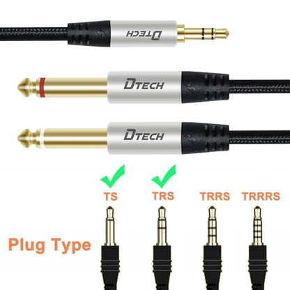 DTECH 3ft 3.5mm to 1/4 Adapter Audio Stereo Cable TRS 1/8 to Dual Quarter Inch TS 6.35mm Y Splitter Guitar AMP Aux Cord for Headphones Jack Laptop Speaker Phone Mixer (Pack of 2) - size: 3ft (Pack of 2)