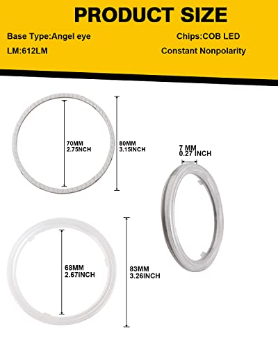 Qasim 1-Pair Blue 80MM 63SMD COB LED Halo Ring Angel Eyes with lampshade Cover Led DRL Fog Light Lamp 12V 24V - size: 80MM-blue