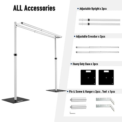 Hecis Heavy Duty Backdrop Stand,12x12ft Double Crossbar Pipe and Drape Stand, arch backdrop stand, Back Drop Stand for Party Event, Trade Shows & Wedding Decor