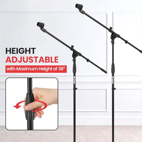Pyle Universal Tripod Microphone Stand - Knob Boom Extends Up to 31'', Strong and Lightweight Tubing, 3.5'' x 38'' -inches, Lightweight and Collapsible Mic Stand - style: Gloss Black Finish