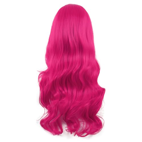MapofBeauty 28 Inch Long Wavy Curly Side Bangs Party Hair Wig, Hot Pink | Synthetic fiber, 70 cm Cosplay Wig, Fashion - color: Hot Pink