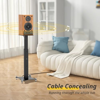 Adjustable Bookshelf Speaker Stands Pair, 20-27.5 Inch All-Metal Heavy Duty Holds 100lbs Universal for Surround Sound with Cable Management