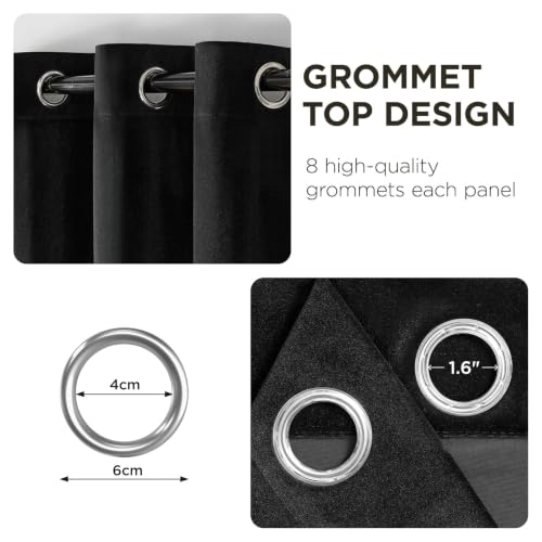 Joydeco Black Velvet Curtains 63 Inches Long, Luxury Grommet Blackout Curtain 2 Panels, Thermal Insulated Privacy Room Darkening Window Drapes for Bedroom Living Room Home Theatre (52Wx63L) - color: *Grommet | Black, size: 52"W x 63"L (Pack of 2)