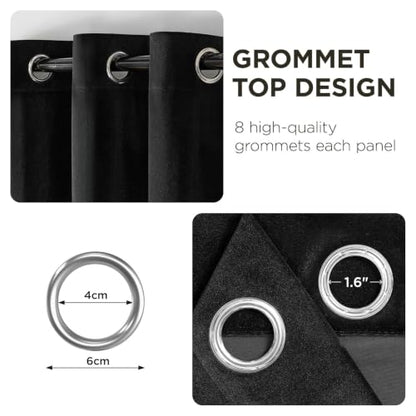 Joydeco Black Velvet Curtains 63 Inches Long, Luxury Grommet Blackout Curtain 2 Panels, Thermal Insulated Privacy Room Darkening Window Drapes for Bedroom Living Room Home Theatre (52Wx63L) - color: *Grommet | Black, size: 52"W x 63"L (Pack of 2)