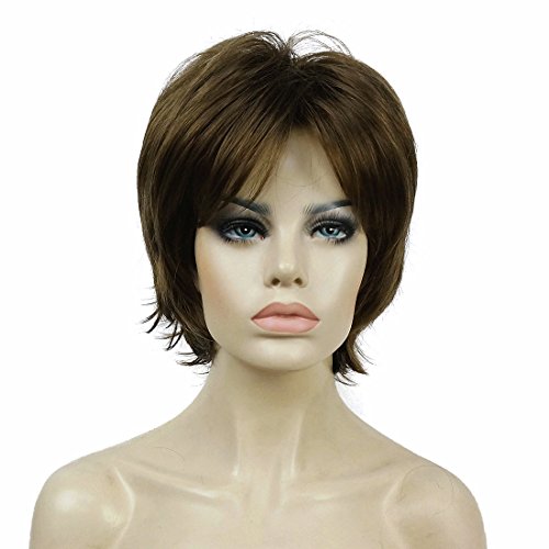 Lydell Short Layered Shaggy Wavy Full Synthetic Wigs (10 Medium Golden Brown) - color: Medium Gold Brown #10