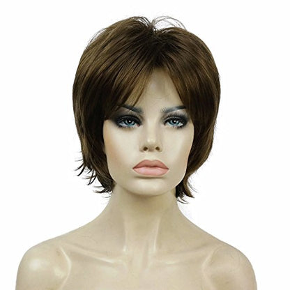 Lydell Short Layered Shaggy Wavy Full Synthetic Wigs (10 Medium Golden Brown) - color: Medium Gold Brown #10
