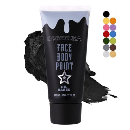 Black Face Paint, Blendable Cream Body Painting Kit, Eye Black for Sports Baseball Softball Football, Facepaint for Skull Joker Vampire, Halloween Skeleton Cosplay, Costume, Parties, 21.fl oz (60ml) - color: Black