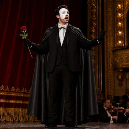 5 Pcs Opera Costume Set with Black Cape White Mask Bow Tie Gloves and Red Rose for Adult Halloween Cosplay Funny Party Dress up Accessories