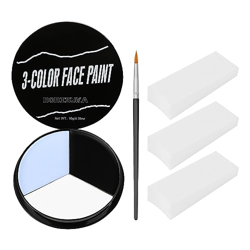 BOBISUKA White Black Grey Face Body Paint + 3PC Sponge + Brush, Colored Eye Black for Baseball Softball Sport Games, Face Painting Kit for Halloween Skeleton Skull, Clown Cosplay, Costume, SFX Special - color: SKULL