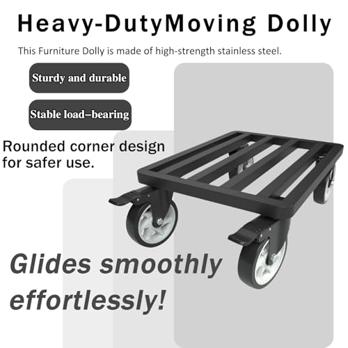 Heavy-Duty Stainless Steel Furniture Dolly, 24'' x 18'' Furniture Mover with 1200LB Capacity, 5'' Swivel Casters & Tie-Down Straps for Secure Transport - size: 24"L x 18"W Dolly
