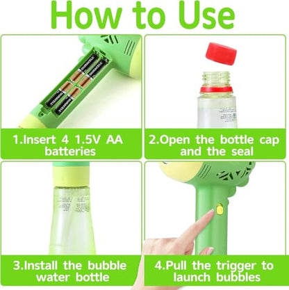 Bubble Machine Wand for Kids Age 3 4 5 6 7 8 Years Old Birthday Party Easter Day Gifts with Music&Light Automatic Cute Outdoor Outside Toy Game for Little Girl Boy Include Solution - color: Green