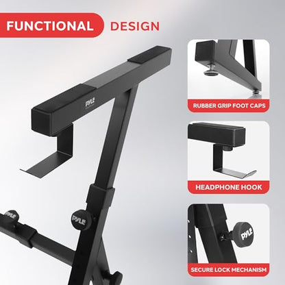 Heavy Duty Folding Keyboard Stand - Sturdy Reinforced Z Design w/ Adjustable Width & Height, Foam Padded Arms, Digital Piano Stand, Fits 54-88 Key Electric Pianos & Used for Travel & Storage - Pyle PKST38 - style: Z Design Keyboard Stand