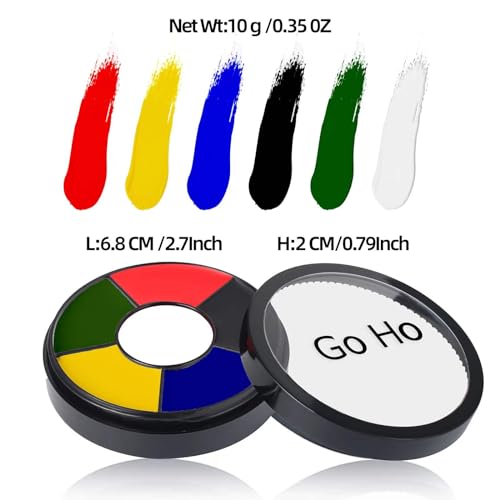 Go Ho 6 Colors Face Body Paint for Game Day 2026,White &Black &Red&Yellow&Green&Royal Blue Face Paint,Waterproof Professional USA Flag Face Painting,Halloween Cosplay SFX Makeup Palette - color: White+Black+Red+Royal Blue+Green+Yellow(SFX Makeup)