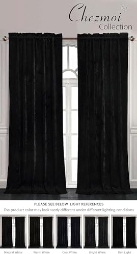 Chezmoi Collection Lux Black Crushed Velvet Curtains 2 Panel Set - 84 inches Long Room Darkening Luxury Distressed Velvet Rod Pocket Window Drapes for Living Room Bedroom 50" W x 84" L - color: Black
