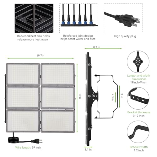 600W Flood Light Outdoor, 80000lm 6000K Daylight IP66 Waterproof,UL Approved Plug , Commercial Parking Lot Light,6 Adjustable Heads for Yard,Stadium Floodlight Bright Security Lights for Outdoor Area - size: 100W-6Pack-SP