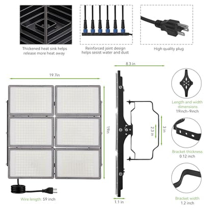 600W Flood Light Outdoor, 80000lm 6000K Daylight IP66 Waterproof,UL Approved Plug , Commercial Parking Lot Light,6 Adjustable Heads for Yard,Stadium Floodlight Bright Security Lights for Outdoor Area - size: 100W-6Pack-SP