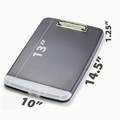 Officemate Slim Clipboard Storage Box, 10 x 14.5-Inches, Plastic Document Organizer with Storage Compartment and Pen Holder, Low-Profile Metal Clip, Charcoal, Pack of 6 - size: Pack of 6