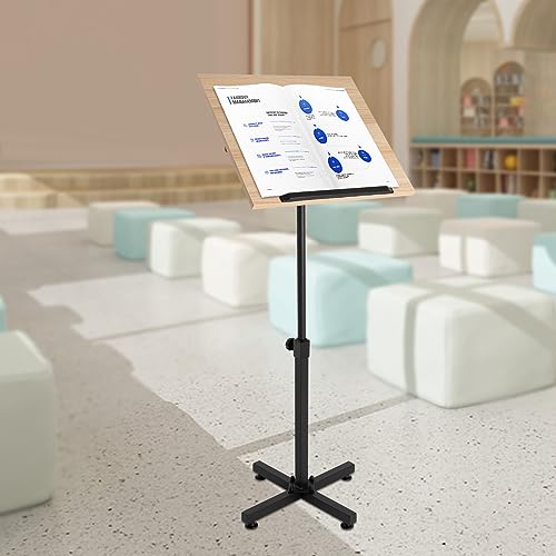 Xuthusman Portable Lectern Podium Stand, 360° Adjustable Mobile Podium Multifunctional Reading Holder with Edge Stopper for Speech Lecture Church Reading（Brown）
