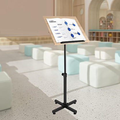 Xuthusman Portable Lectern Podium Stand, 360° Adjustable Mobile Podium Multifunctional Reading Holder with Edge Stopper for Speech Lecture Church Reading（Brown）