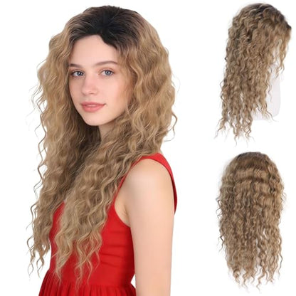 26 Inch Long Brown Curly Wigs for Women Black Roots Hairline 80s Retro Wig - color: Ombre Brown