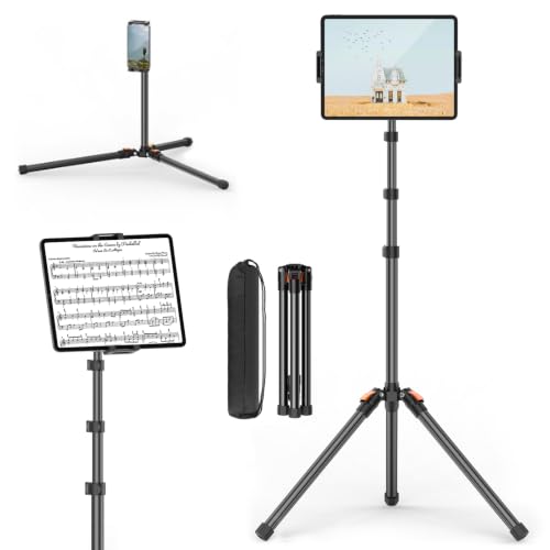 72in Tablet Floor Stand Tripod, Aluminum Tablet Stand Holder for iPad | Height Adjustable Sheet Music Stand with 360° Ball Head,Phone Tripod for iPhone/Kindle,Tablet Tripod for All 4.7-13” Devices