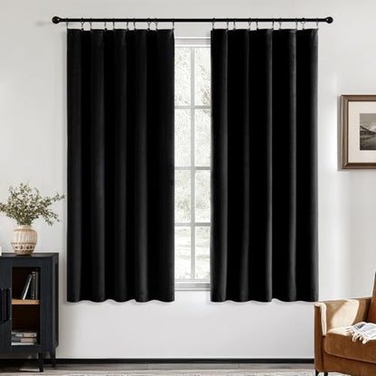 MIULEE Black Velvet Blackout Curtains 63 Inch Long 2 Panels, W40 x L63 | Luxury Super Soft, Thermal Insulated, Room Darkening Drapes, Rod Pocket Design, Window Curtains for Bedroom Living Room - color: Black, size: 40"W x 63"L (Pack of 2)