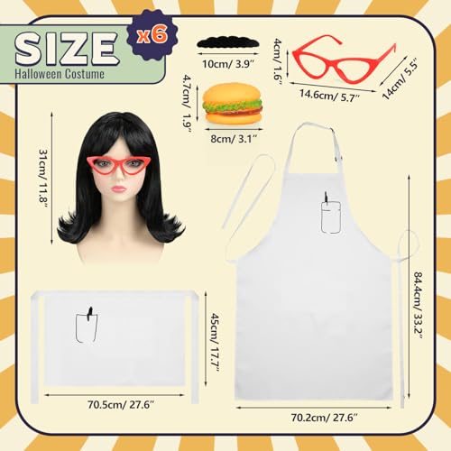 MOVINPE Burger Shop Couple Costume Set for Adults, Chef & Waitress Outfit with Aprons, Wig, Beard, Glasses & Hamburger Prop – Funny Restaurant-Themed Halloween Cosplay for Men & Women