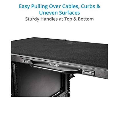PROAIM Soundchief Audio Production Cart with 16U Rack Mount, 150kg/331lb | CNC aluminum cart with 9" front + 20" rear pneumatic wheels & foot brakes; 19" rack compatible, tool-less assembly