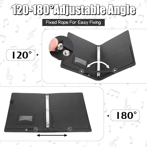 Choral Sheet Music Folder Organiser 3 Ring Black Choir Binder with Hand Strap PU Piano Music Sheet Holder Storage with Plastic Sleeves Fits Letter Size 8.5 x 11 Inch for Guitar, Orchestra, Band