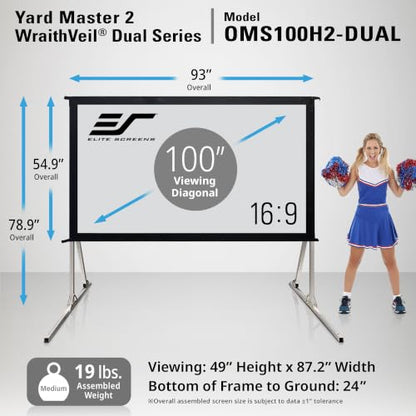 Elite Screens 100-inch Wraith Veil DUAL, 16:9, 0.8 Gain, 150° Viewing Angle, Front & Rear Projection Screen, Yardmaster 2 OMS100H2-Dual - color: Front and Rear Projection, size: 100-inch, 16:9, style: Yard Master 2 Dual