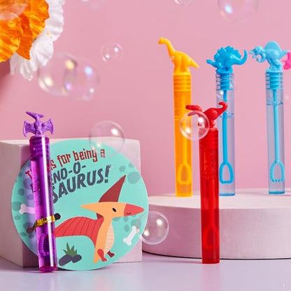 JOYIN 32 Packs Valentine's Day Gift Cards with Mini Bubble Wands for Kids, Valentine's Party Favor, Classroom Exchange Gift for Kids, Holiday Reward Prizes - style: Dinosaur