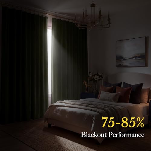 RYB HOME Sage Green Velvet Curtains 84 inches Long for Bedroom | Thermal Insulated, Room Darkening, UV Privacy Block, With Hook Belt, Back Tab, Living Dining Room, W52 x L84, 2 Panels - color: Sage Green, size: 52"W x 84"L (Pack of 2)