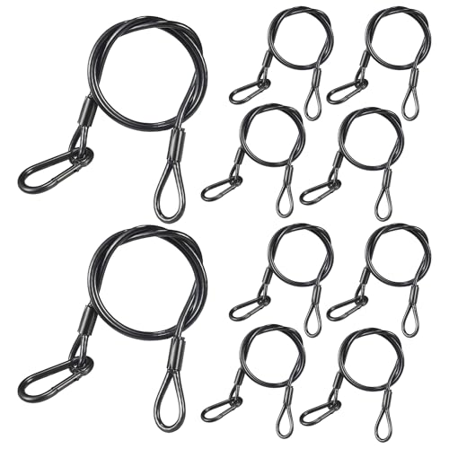 Safety Cables Black, 0.16in Dia. x 26in Long Lighting Safety Cable | 10 Pack, 110lb Load Duty, Diameter: 0.16 in (4 mm), Premium Stainless Steel DJ Stage Lights Safety Cables - size: 26" length 0.16" Dia.