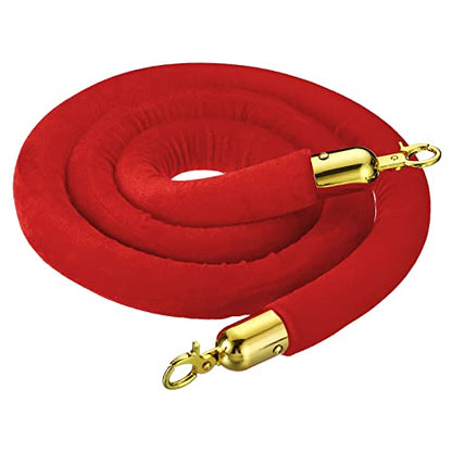 PATIKIL 6 Feet Red Velvet Stanchion Rope, Crowd Control Barrier Rope with Snap Hooks for Posts Stands Queue Divider of Hotel Theater, Golden - color: Red, size: 6 Feet