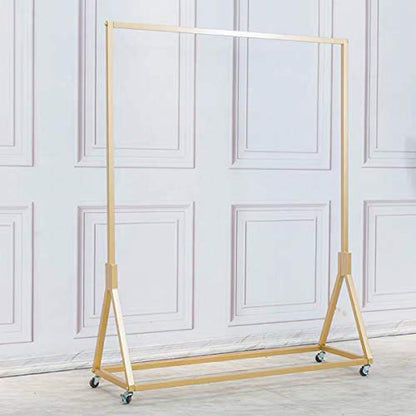Modern Simple Heavy Duty Metal Rolling Garment Rack with Wheel,Retail Display Clothing Rack, Single Rod Floor-Standing Hangers Clothes Shelves (Gold Square Tube A, 39 L) - color: Gold Square Tube A, size: 39 L