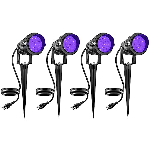 Halloween Blacklight Spotlight Outdoor 15W LED Black Lights Waterproof Landscape Lighting with US Plug for Glow Dance Party,Stage Lighting,Body Paint,Fluorescent Poster, Neon Glow(4 Pack)
