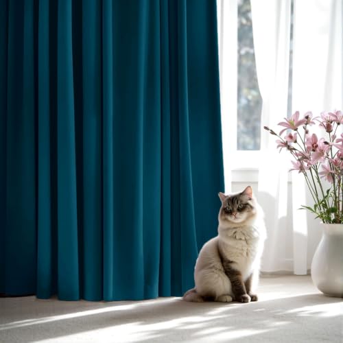 MIULEE Peacock Blue Velvet Curtains 63 Inch Long 2 Panels, W40 x L63 | Luxury Super Soft, Thermal Insulated, Room Darkening Drapes, Rod Pocket Design, Window Curtains for Bedroom Living Room - color: Peacock Blue, size: 40"W x 63"L (Pack of 2)