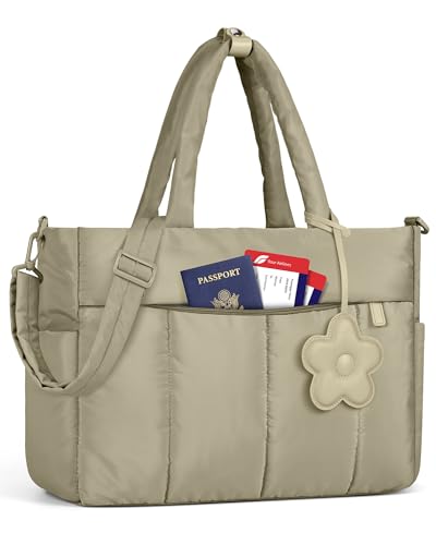 RAINSMORE Laptop Tote Bag for Women Puffer Work Bag Quilted Travel Bags - color: Khaki