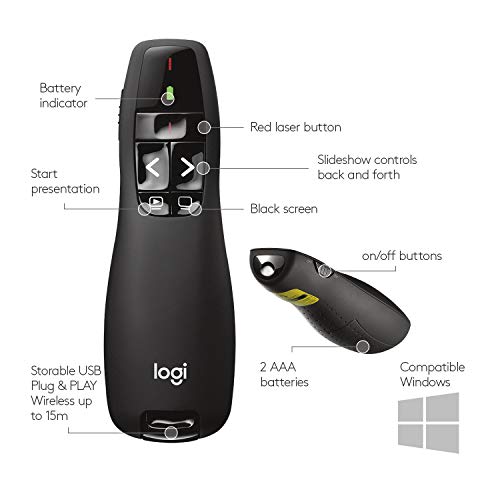 Logitech Wireless Presenter R400 USB A PowerPoint Clicker with Laser - color: Red Laser, style: 5 buttons