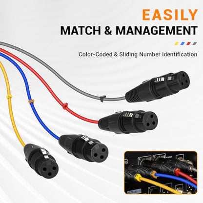 Phenyx Pro 4-Channel 6 ft XLR Microphone Snake Cable PCBL-4IN1-6 | 4-in-1 Color-Coded Design, 3-Pin Male-to-Female XLR, 24 AWG OFC Copper, Mixers, IEM, Mic Systems - size: 6 Feet