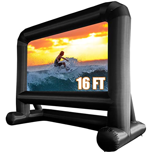 HuaKastro 16 FT Outdoor Inflatable Projector Screen – One-Piece Design, Easy Setup Blow-Up Screen with Quiet Fan, Perfect for Backyard Movie Nights & Events (Stable Base) - size: 16 FT (Stable Base)