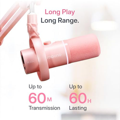 MAONO PD200W Hybrid Wireless Podcast Microphone for PC, Dynamic XLR USB Mic - color: Pink