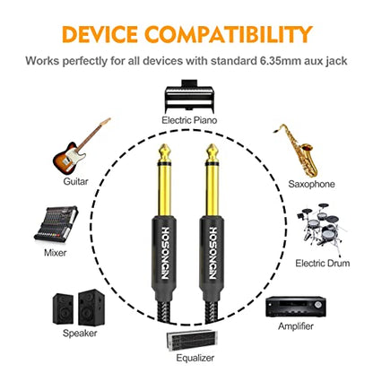 HOSONGIN 1/4 Inch Guitar Instrument Cable 15ft 2-Pack [Nylon Braided Shielded], 1/4 Inch to 1/4 inch TS Male to Male Plug Mono Audio Cord, Quarter Inch 6.35mm Unbalanced Interconnect Line - 15 feet - size: 15 Feet, style: 1/4" Guitar Cable - 2 Pack