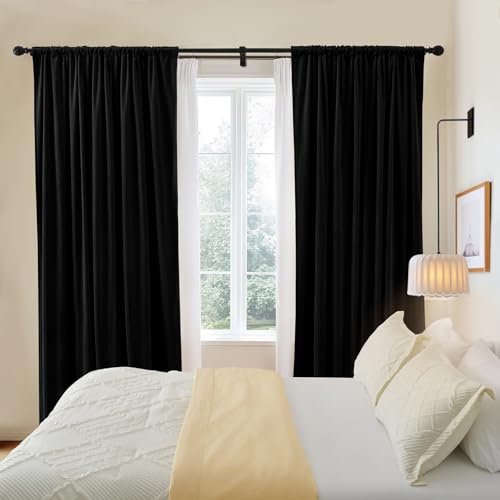 P Pothuiny Black Blackout Velvet Curtains 96 Inches Long 2 Panels - color: Black, size: 52"W x 96"L (Pack of 2)
