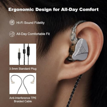In Ear Monitor Headphones Dual Magnetic Dynamic Driver IEM with Mic, Black | Hybrid Banlance Armature with Dynamic in Ear Headphones IEM Earphones Gaming Earbuds - color: YJS-819-Black with Mic