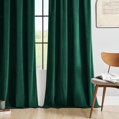 CUCRAF Dark Green Velvet 100% Blackout Curtains 63 inches Long, Thermal Insulated, Noise Reducing Rod Pocket Luxury Drapes for Bedroom Living Room(52x63 inches, 2 Panels) - color: Dark Green, size: 52"W x 63"L (Pack of 2)