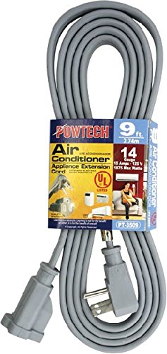 Heavy duty 9 FT Air Conditioner and Major Appliance Extension Cord UL Listed 14 Gauge, 125V, 15 Amps, 1875 Watts GROUNDED 3-PRONGED CORD - size: 9 FEET