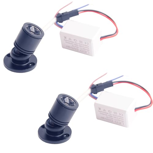 2Pack Mini Spot Light for Display 1W Cabinet Spotlights with AC 110V/220V to 3-12V Power Supply LED Driver Black Shell Warm-White 3000K - color: Black-shell Surface-mounted 3000K